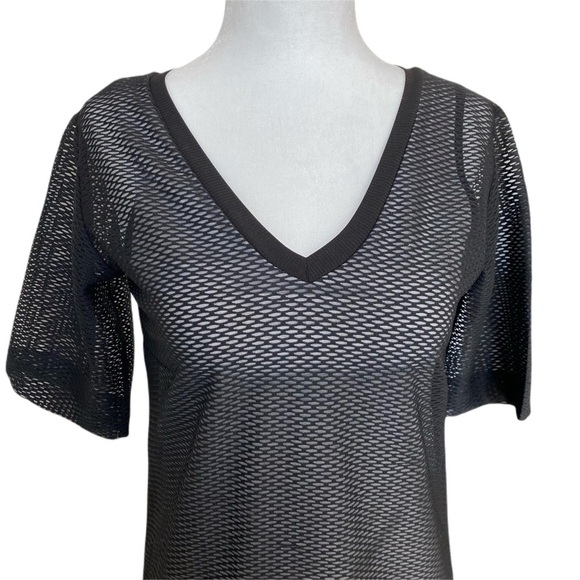TOPSHOP Black Net Mesh V-Neck Mini Dress Size 2 - Picture 3 of 14